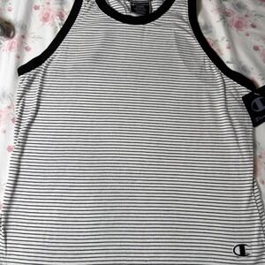 Champion Striped Racerback Tank Top‎ Womens Large Black White NWT